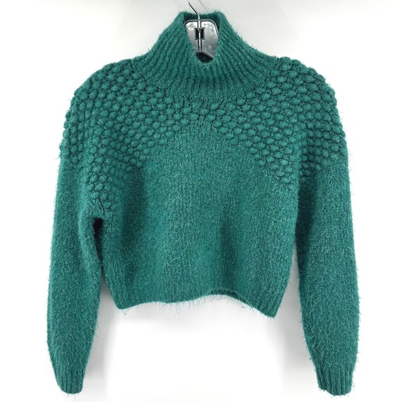 Free People Sweaters - Free People Sweater Women XS Green Mock Neck Boho Chunky Cropped Cozy Pull Over